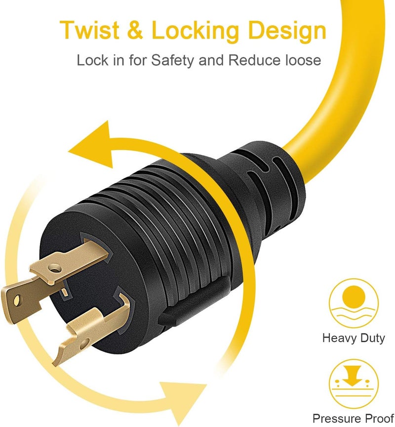 Rophor 30 Amp to 110 Adapter Generator Power Cord, 3 Prong 30 Amp to 15 Amp Generator Adapter, Nema L5-30P Male to 3X 5-20R Female with Lighted End, 1.5 FT - Image 3